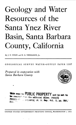 Geology and Water Resources of the Santa Ynez River Basin, Santa Barbara County, California