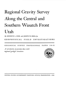Regional Gravity Survey Along the Central and Southern Wasatch Front Utah by KENNETH L