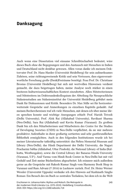 Mythos Und Moloch. Die Metropole in Der Modernen Hindi-Literatur (Ca