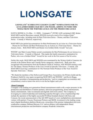 Lionsgate Scores Five Golden Globe Nominations for Its