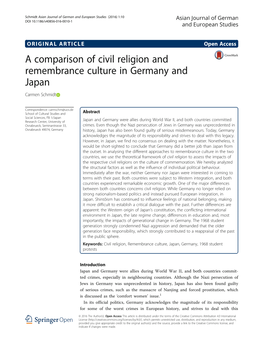 A Comparison of Civil Religion and Remembrance Culture in Germany and Japan Carmen Schmidt