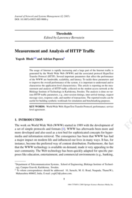 Measurement and Analysis of HTTP Traffic