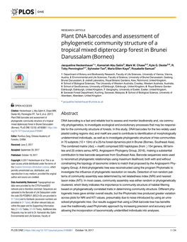 Plant DNA Barcodes and Assessment of Phylogenetic Community Structure of a Tropical Mixed Dipterocarp Forest in Brunei Darussalam (Borneo)