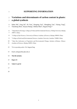 Variations and Determinants of Carbon Content in Plants: a Global Synthesis