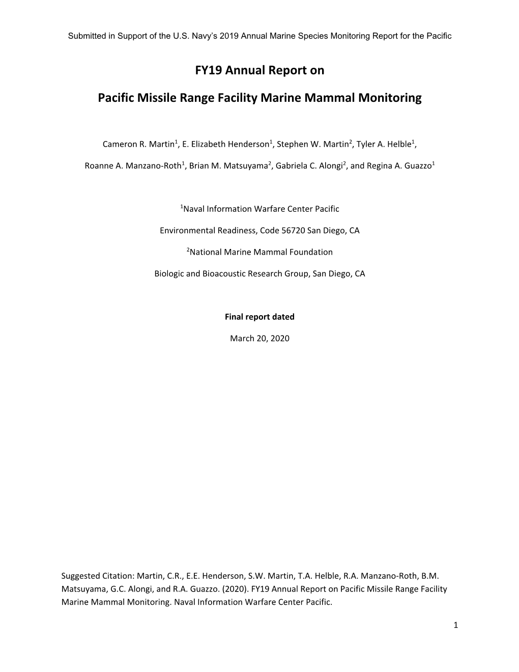 FY19 PMRF Marine Mammal Monitoring