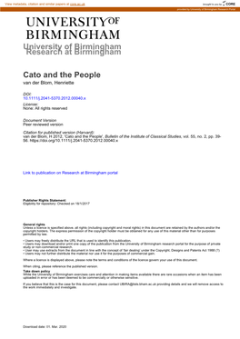 University of Birmingham Cato and the People