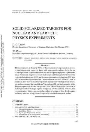 Solid Polarized Targets for Nuclear and Particle Physics Experiments