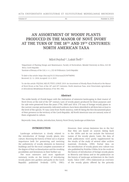 An Assortment of Woody Plants Produced in the Manor of Nové Dvory at the Turn of the 18Th and 19Th Centuries: North American Taxa