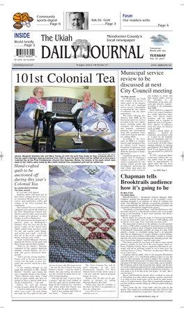 101St Colonial Tea Discussed at Next City Council Meeting