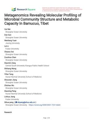Metagenomics Revealing Molecular Pro Ling of Microbial Community