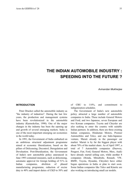 The Indian Automobile Industry : Speeding Into the Future ?