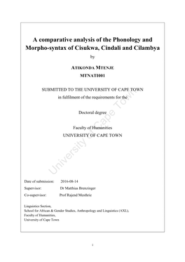 A Comparative Analysis of the Phonology and Morpho-Syntax of Cisukwa, Cindali and Cilambya By