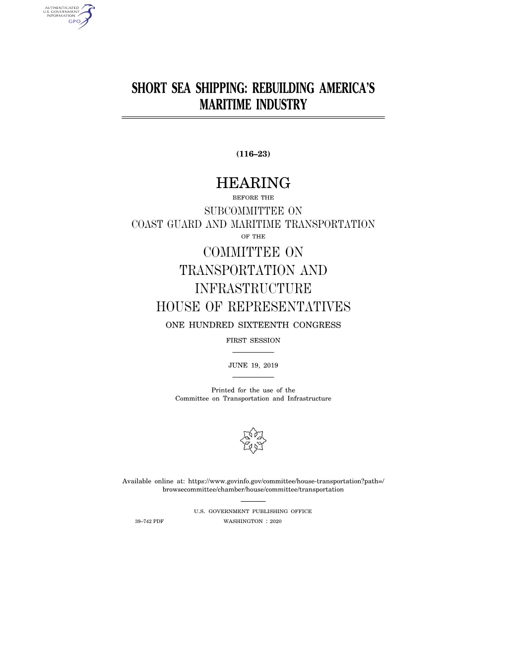 Short Sea Shipping: Rebuilding America’S Maritime Industry