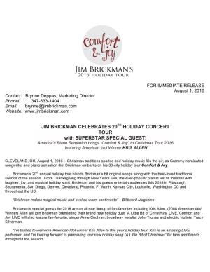 JIM BRICKMAN CELEBRATES 20TH HOLIDAY CONCERT TOUR With