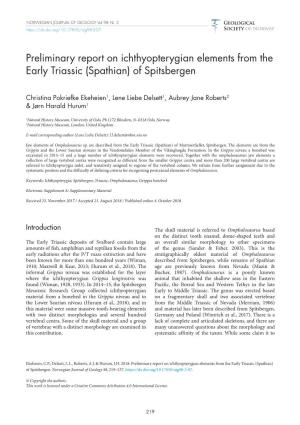 Preliminary Report on Ichthyopterygian Elements from the Early Triassic (Spathian) of Spitsbergen