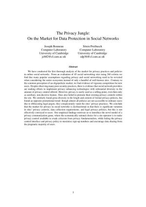 The Privacy Jungle: on the Market for Data Protection in Social Networks