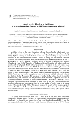 Aphid Species (Hemiptera: Aphididae) New in the Fauna of the Eastern Beskid Mountains (Southern Poland)