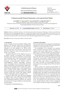 Centaurea Uysalii (Cyanus/Asteraceae), a New Species from Turkey
