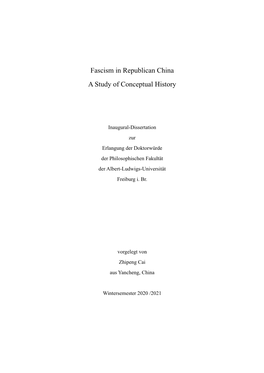 Fascism in Republican China a Study of Conceptual History