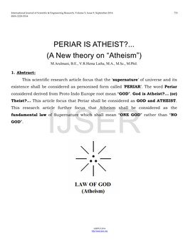 PERIAR IS ATHEIST?... (A New Theory on “Atheism”) M.Arulmani, B.E., V.R.Hema Latha, M.A., M.Sc., M.Phil