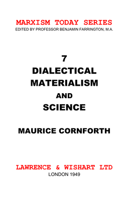 Dialectical Materialism and Science