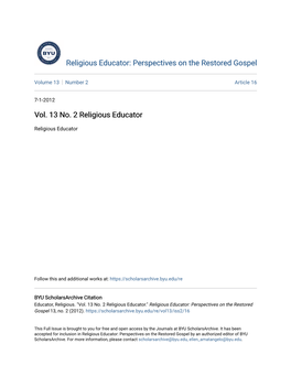 Religious Educator: Perspectives on the Restored Gospel