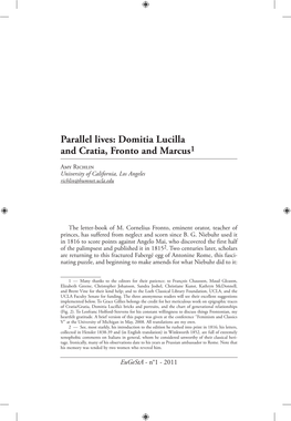 Parallel Lives: Domitia Lucilla and Cratia, Fronto and Marcus1