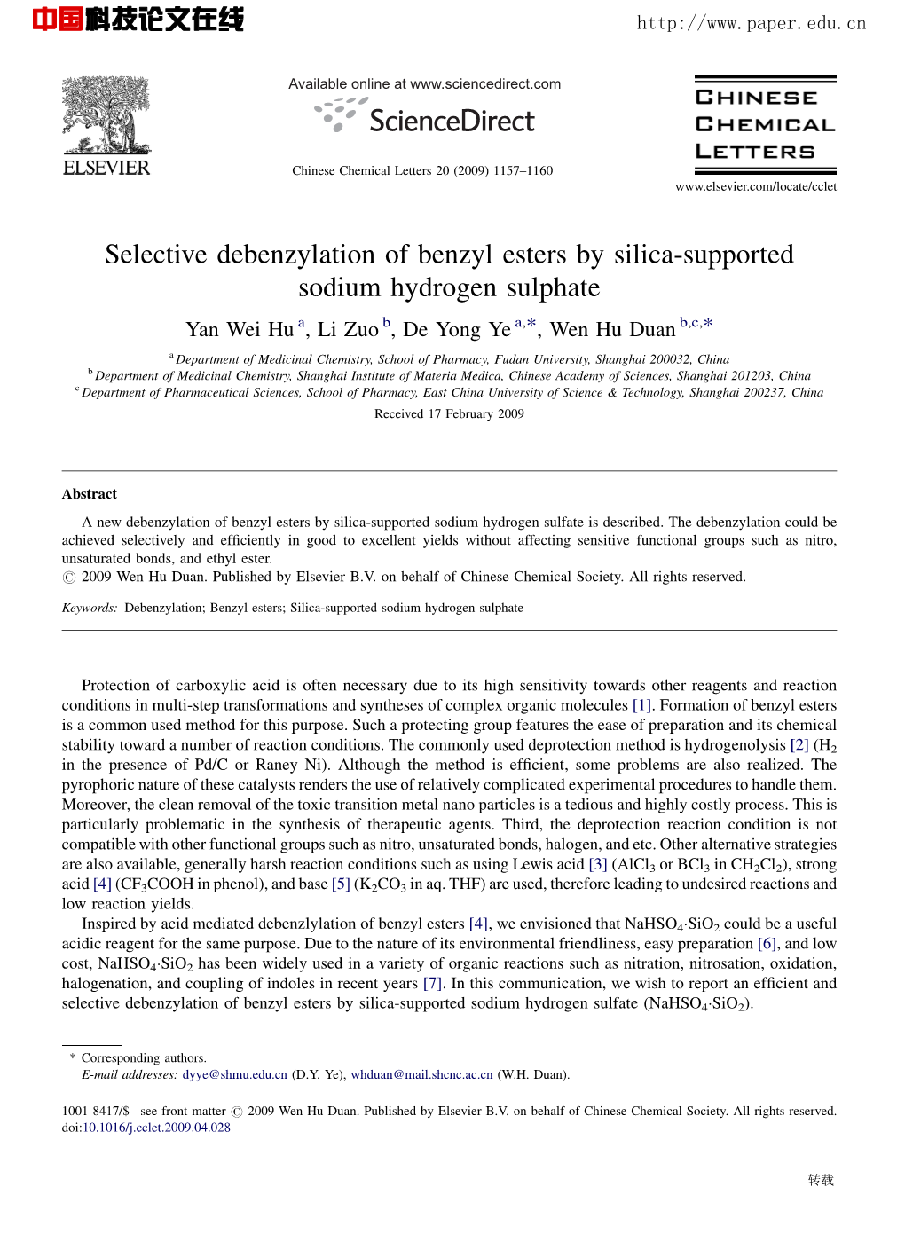 Selective Debenzylation of Benzyl Esters by Silica-Supported Sodium