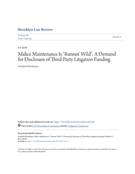 A Demand for Disclosure of Third-Party Litigation Funding Anusheh Khoshsima