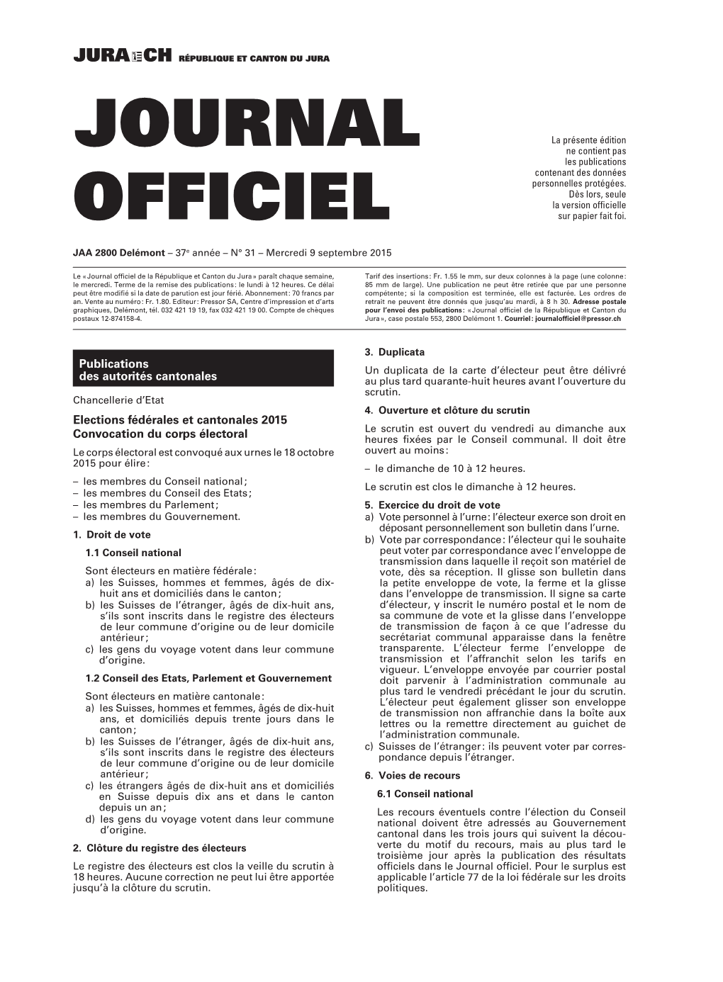 Journal Officiel No 31 Du 09.09.2015