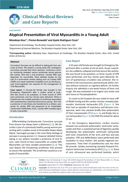 Atypical Presentation of Viral Myocarditis in a Young Adult Mandeep Kaur1*, Prema Bezwada2 and Ayala Rodriguez Cesar1