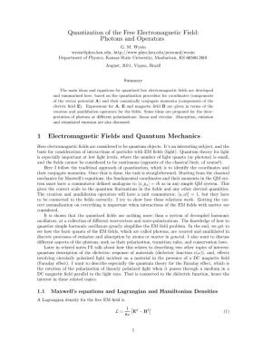 Quantization of the Free Electromagnetic Field: Photons and Operators G