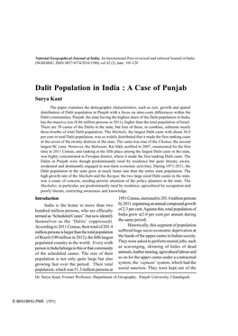Dalit Population in India : a Case of Punjab