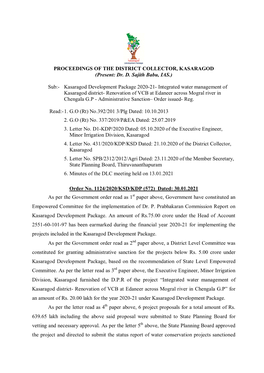 PROCEEDINGS of the DISTRICT COLLECTOR, KASARAGOD (Present: Dr