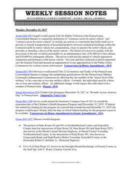 Weekly Session Notes Senate Republican Policy Committee – David G