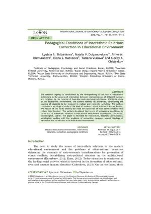 Pedagogical Conditions of Interethnic Relations Correction in Educational Environment