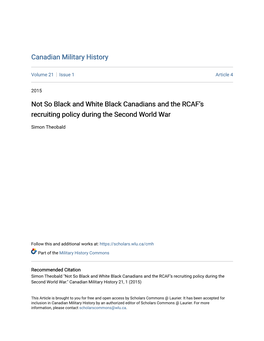 Not So Black and White Black Canadians and the RCAF's