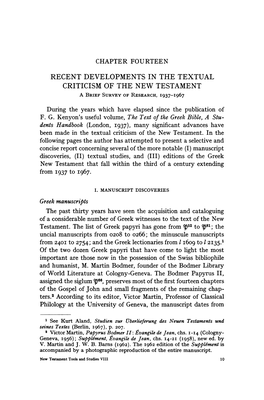 Recent Developments in the Textual Criticism of the New Testament a Brief Survey of Research, 1937-1967