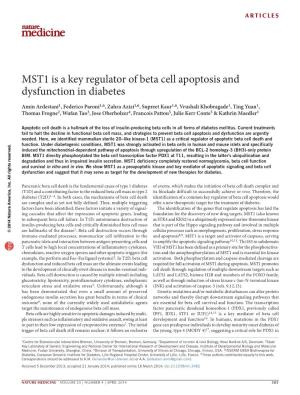 MST1 Is a Key Regulator of Beta Cell Apoptosis and Dysfunction in Diabetes