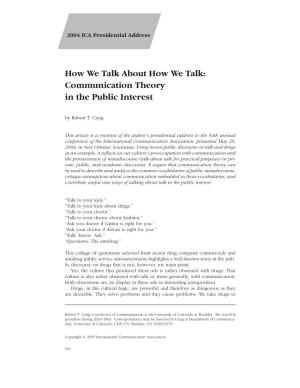 How We Talk About How We Talk: Communication Theory in the Public Interest by Robert T