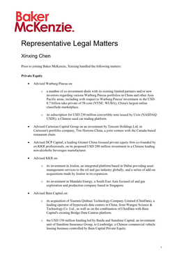 Representative Legal Matters