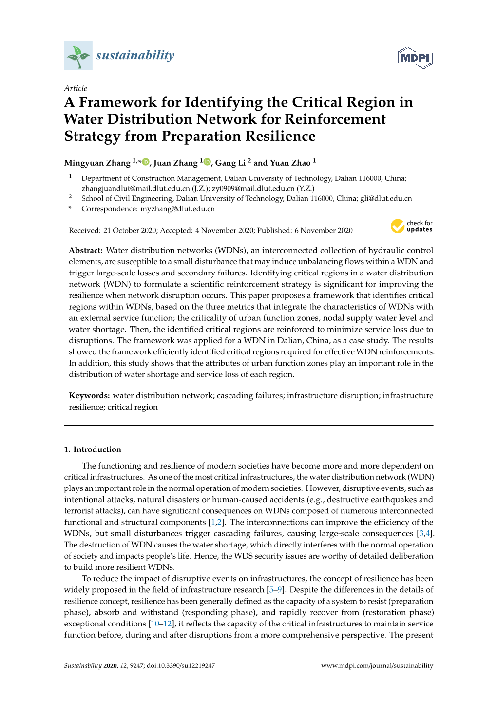 A Framework for Identifying the Critical Region in Water Distribution Network for Reinforcement Strategy from Preparation Resilience