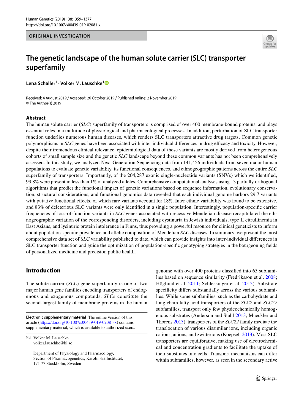 The Genetic Landscape of the Human Solute Carrier (SLC) Transporter Superfamily