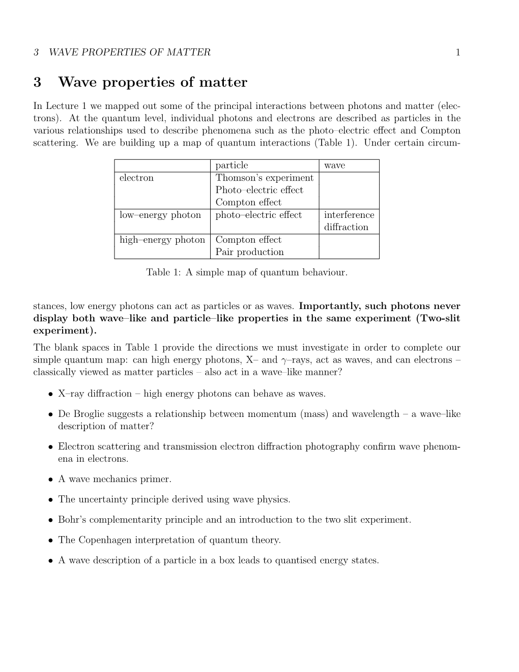 Lecture 3: Wave Properties of Matter