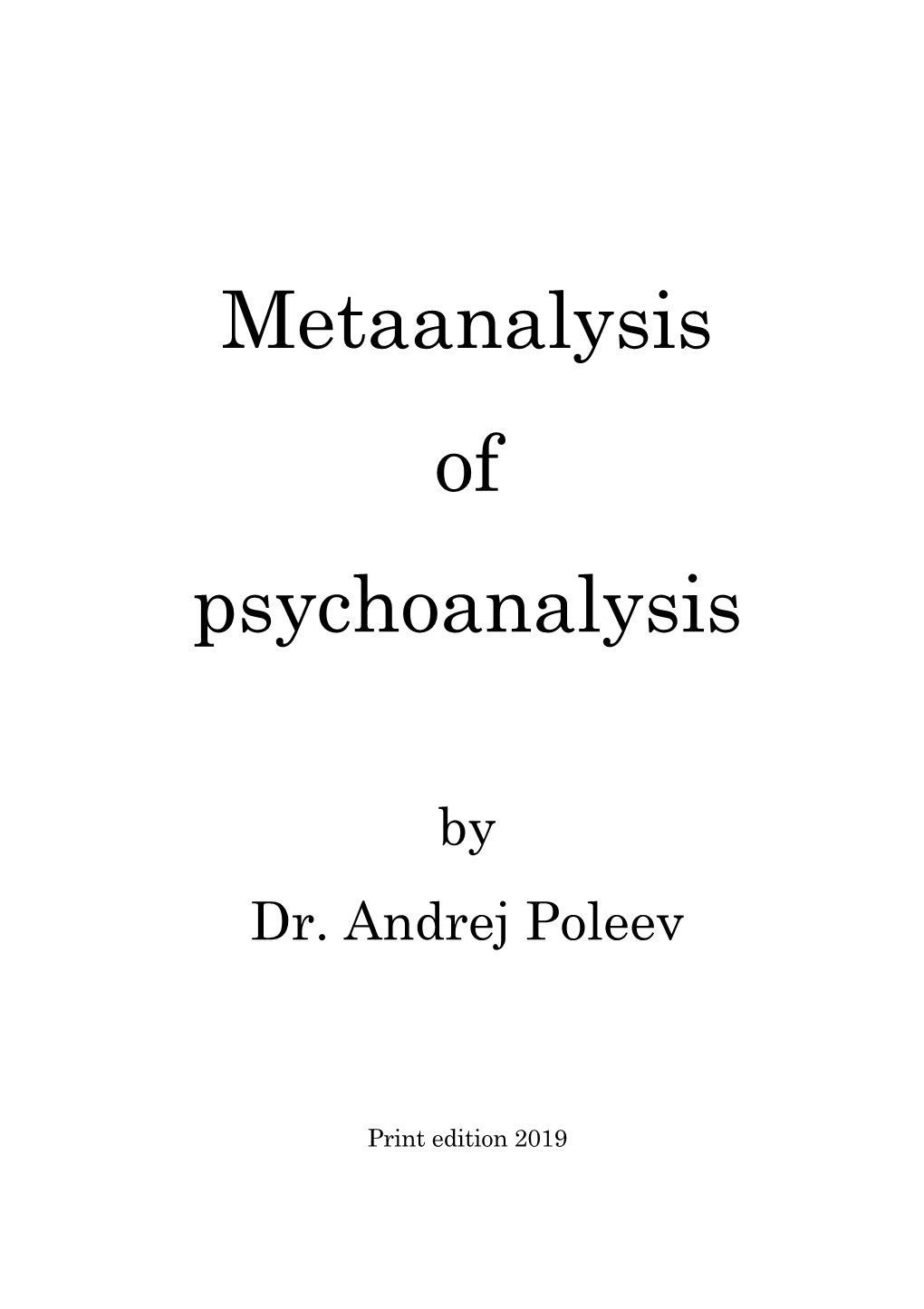 Metaanalysis of Psychoanalysis