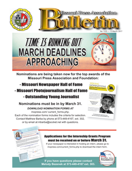 Missouri Newspaper Hall of Fame - Missouri Photojournalism Hall of Fame - Outstanding Young Journalist Nominations Must Be in by March 31