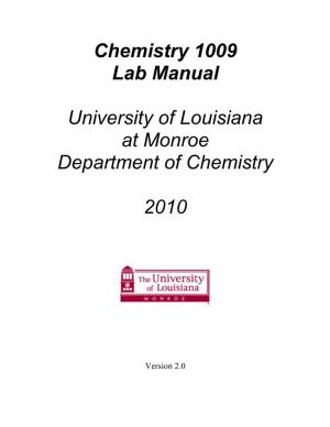 Chemistry 1009 Lab Manual University of Louisiana at Monroe