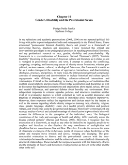 Chapter 10 Gender, Disability and the Postcolonial Nexus