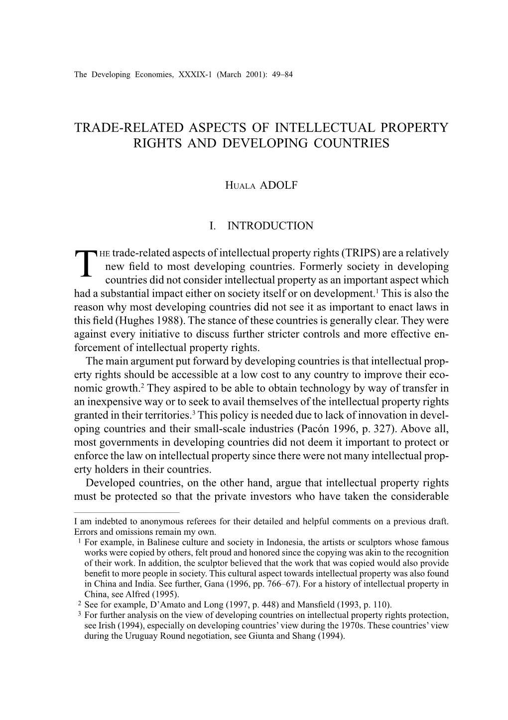 Trade-Related Aspects of Intellectual Property Rights and Developing Countries