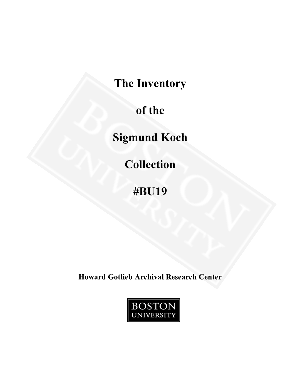 The Inventory of the Sigmund Koch Collection #BU19